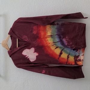 Vintage 70s rainbow tie-dye sailor shirt, M/L